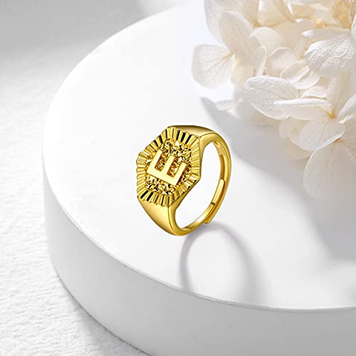 U7 Initial Ring Wedding Band for Men Women 18K Gold Plated Statement Hexagon A-Z Letter Jewelry Personalized Stackable Signet Rings - color: G
