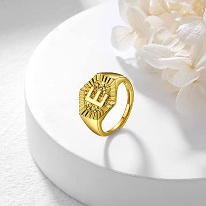 U7 Initial Ring Wedding Band for Men Women 18K Gold Plated Statement Hexagon A-Z Letter Jewelry Personalized Stackable Signet Rings - color: G