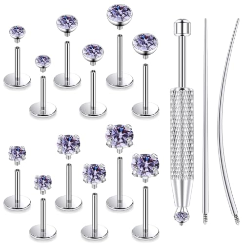 F136 Titanium 20/18/16g Flatback Earrings Nose Lip Rings Jewelry - color: Purple, size: 20g