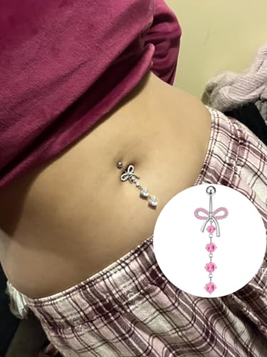Belly Button Ring Surgical Stainless Steel Belly Button Rings for Women Pink Piercing Jewelry Dangling Belly Ring Pack - color: Gold