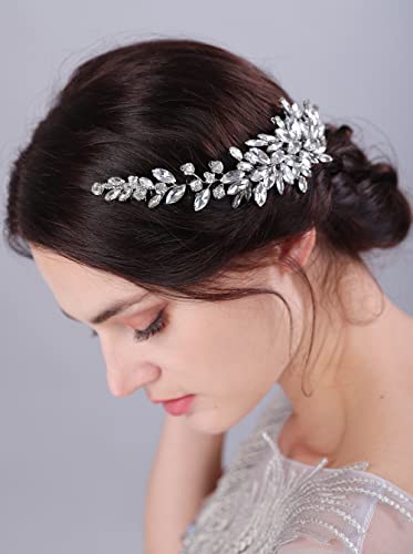 JWICOS Wedding Crystal Hair Comb Bridal Hair Comb Hair Clip Vine Headpiece Wedding Hair Accessories for Brides (Silver) - color: Silver
