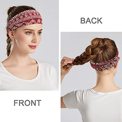 YONUF Boho Headbands For Women Fashion Wide Headband Yoga Workout Head Bands Hair Accessories Band 6 Pack - color: Flower 3