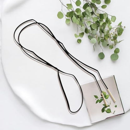 Faux Suede Thin Choker Necklace Gothic Bow knot Collar Chain Black Adjustable PU Leather Cord Necklace Velvet Long Wrap Rope Collar Tie Neck Chain with Gold Tube Ribbon for Women Party Prom