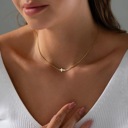 VIROMY Gold Cross Necklace for Women 14K Gold Plated Cute Sidways Cross Pendant Choker Necklaces Simple Trendy Everyday Jewelry for Women - style: Dainty Sideways-GD