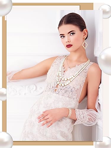 BBTO 8 Pcs Pearl Necklace and Earrings Set for Women Pearl Jewelry Set Faux Necklace Earrings Simulated Bracelets - style: Modern Style