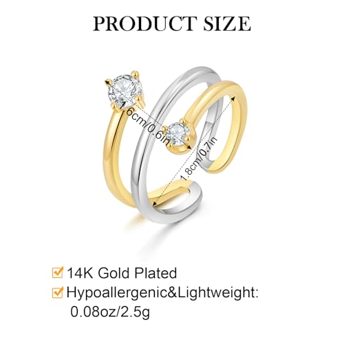 Two Tone Wrap Ring for Women Silver and Gold Plated Dainty Spiral Band with CZ Minimalist Open Rings Thin Around Bands Trendy Mixed Metal Jewelry