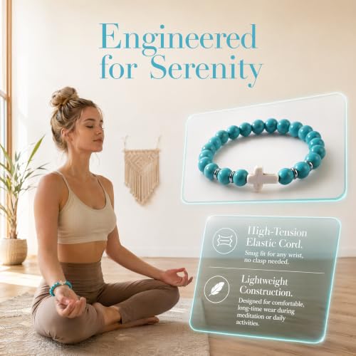 Crystal Cross Bracelet for Women and Men, Gift Jewelry Jewelry Gift | natural stone beads, crystal beads, cross design, inspirational style, birthday gift, bracelet jewelry for casual styling - color: blue