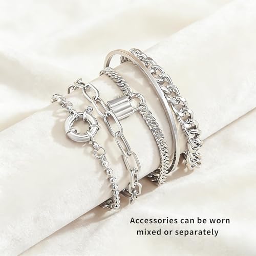 10Pcs Golden Silvery Bracelets for Women,Waterproof Womens Fashion Accessories,Bracelets for Women Trendy,Stackable Dainty Bracelets for Womens