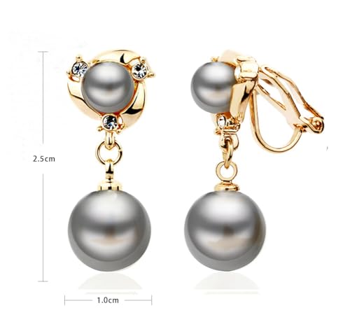 Clip On Earring For Women Pearl Non Pierced Clip Earrings - color: gold clip-on gray