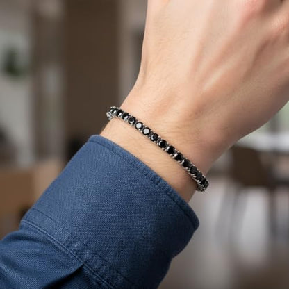 Black Classic Tennis Bracelets for Women, 18K White Gold Plated Round Cubic Zirconia Tennis Bracelet for Women Mom Wife - size: 7 Inch