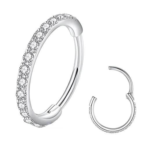 Clear CZ Nose Rings & Earrings - 316L Surgical Steel - Cartilage, Conch, Daith, Helix, Rook, Tragus, Lobe & Snug Body Piercing Jewelry - 20G, 18G - color: Silver, size: 1pc 20 Gauge 8mm
