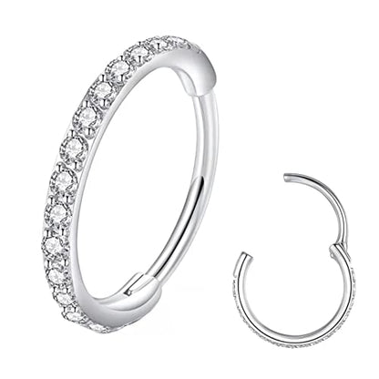 Clear CZ Nose Rings & Earrings - 316L Surgical Steel - Cartilage, Conch, Daith, Helix, Rook, Tragus, Lobe & Snug Body Piercing Jewelry - 20G, 18G - color: Silver, size: 1pc 20 Gauge 8mm