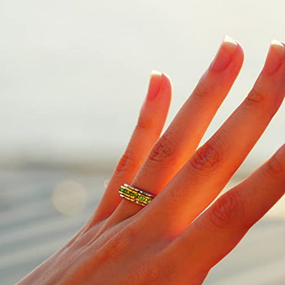 Muses Art Design Fidget Rings, Anxiety Rings, Spinner Rings, Band Rings with Birthstone, Stainless Steel, Women and Men, Meditation Rings, Thumb Rings, Stress Relieving and Anxiety Reducing - color: August - Peridot