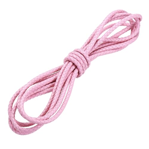 PATIKIL 3.3 Yards Braided Leather Cord, 5mm Round Braided Faux Necklace Cord Bolo Tie String for Necklace Crafts Beading Braiding, Pink - color: Pink, size: 5mm