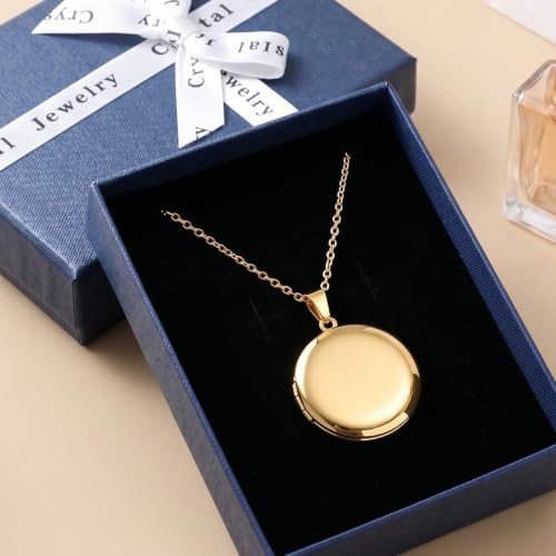 PHOCKSIN Personalized Locket Necklace for Women Photo Necklace with Customized Picture Birth Flower Birthstone Customizable Birthday Gifts - color: #16-Round Gold