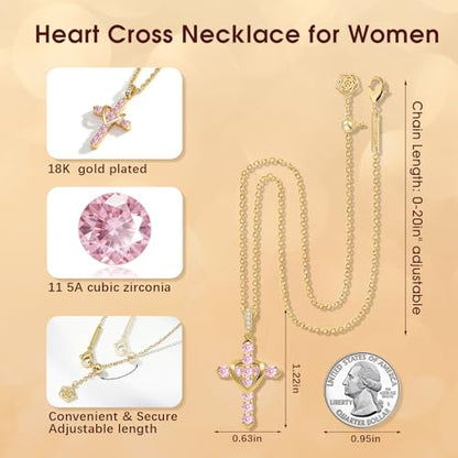 Cross Necklace for Women, Silver Cross Pendant Necklaces | 14K Gold Plated, Dainty CZ Cross Necklace, Non Tarnish and Hypoallergenic Jewelry for Women, Christian Religious Faith Gifts - color: B-Pink-Gold