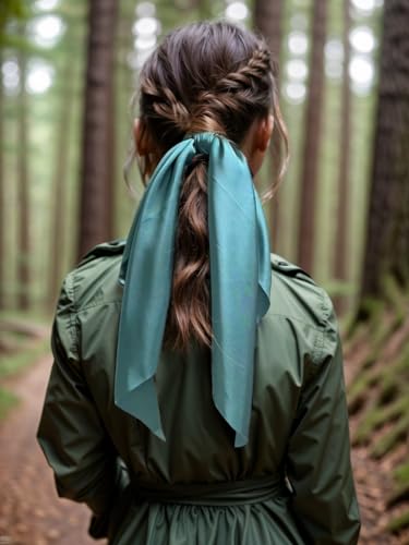 Pack of 2 Knotted Bow Hair Scrunchies Elastic Hair Scarf Black Hair Ties Bands Satin Hair Ribbon Scrunchy Red Ponytail Holder for Women and Girls (Dark green) - color: Dark green