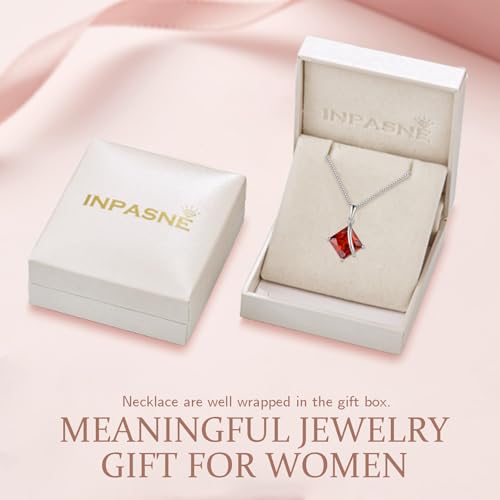 Square Princess Cut Necklace 925 Sterling Silver Solitaire Pendant Necklace Birthstone Jewelry Gifts for Women - color: 01 January - Garnet