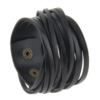 JAOYU Punk Leather Cuff Bracelet Goth Leather Wristband Rock Bracelet Biker Bracelet for Men Leather Armband Black Handmade Jewelry - color: Leather Snap Band