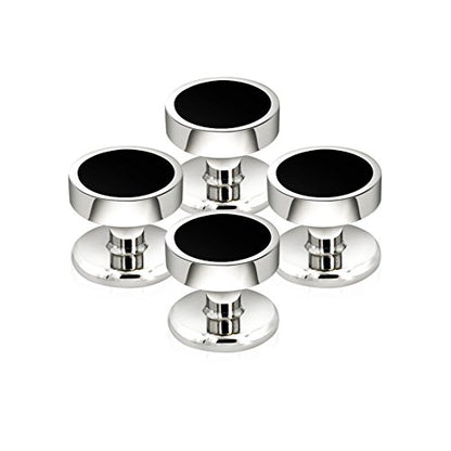 Men's Black Onyx Cufflink & Tuxedo Shirt Stud Set, 16mm Rhodium-Plated Brass, Elegant Gift Box - style: 4 Shirt studs