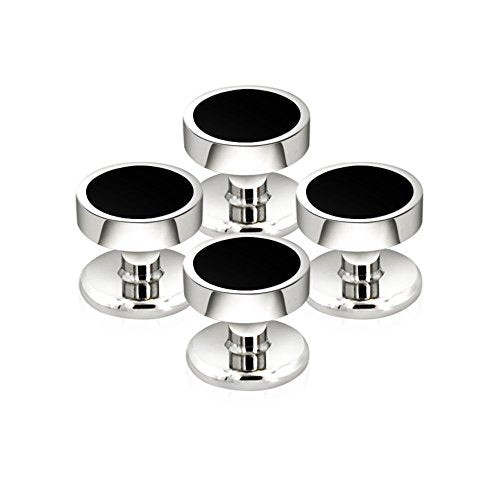 Men's Black Onyx Cufflink & Tuxedo Shirt Stud Set, 16mm Rhodium-Plated Brass, Elegant Gift Box - style: 4 Shirt studs