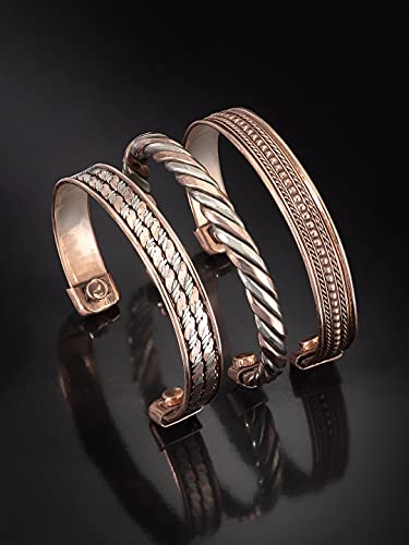 Aheli Indian Three Metal Copper Brass Peace Healing Chakra Yoga Meditation Mantra Jewelry Adjustable Cuff Bracelet Gift for Women and Men