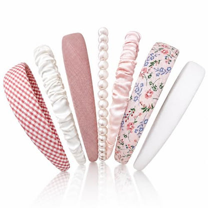7 Pcs Cute Multi-style Headbands, Non Slip Pearl Floral Padded Wide Fashion Multi-style Headband for Women Girls