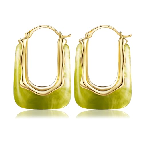 Acrylic Gold Hoop Earrings Chunky Huggie Statement Vintage Earrings Cute Resin Drop Earring Trendy Jewelry Gifts for Women - color: Green, size: Huggie