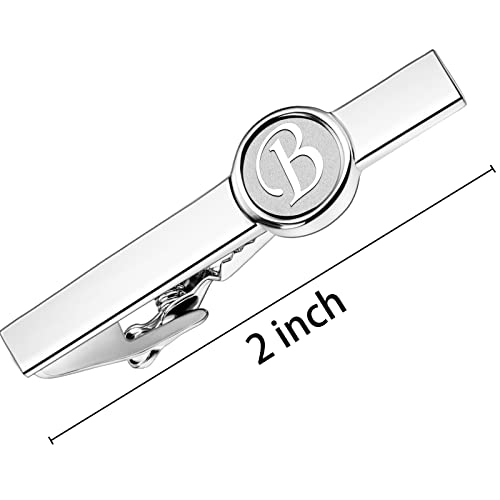 AMITER 26 Letters Tie Clip and Cufflinks for Men, Initial Tie Bar & Cuff Links Set Necktie Clip for Business, Wedding, Anniversary - color: B (tie clip)