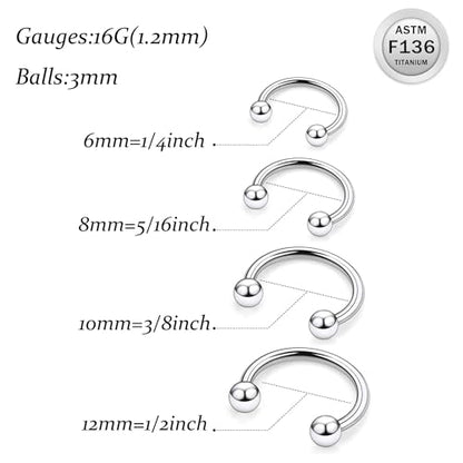 20G 18G 16G 14G 12G Horseshoe Nose Ring Titanium Septum Rings Piercing Jewelry Cartilage Conch Helix Rook Lip Tragus Earring Hoop Eyebrow Retainer For Women Men 6mm 8mm 10mm 12mm 14mm 16mm 19mm - size: Ball: 18G - 6MM