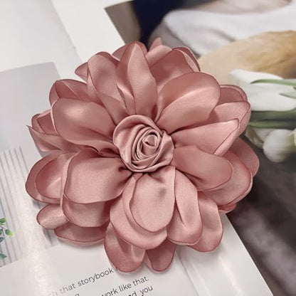 Dainty Fabric Rose Flower Large Brooch Lapel Pins Flower Brooches Pin Classic for Wedding Party Dance Banquet for Women Dress Suit Clothes Accessories Jewelry 100mm - color: Deep Pink