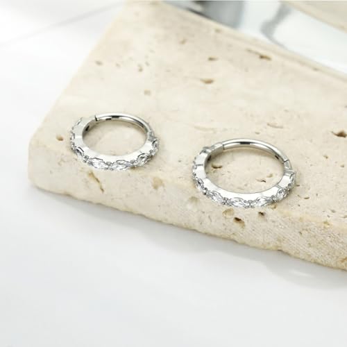 FUNLMO 316L Surgical Steel Nose Ring Septum Ring Cube Zircon Cartilage Earring Conch Tragus Helix Rook Daith Piercing Jewelry - style: 16G 10mm, Silver,horse eyes CZ