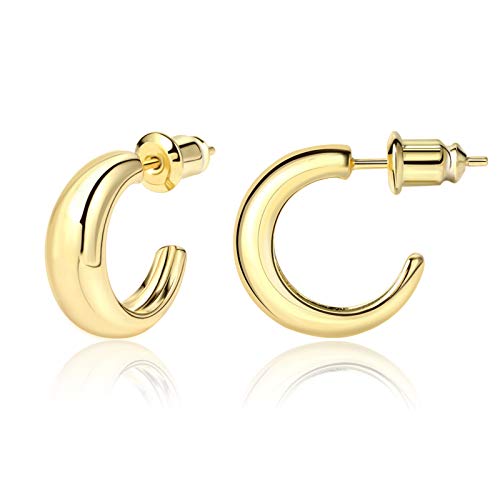 14K Gold Small Hoop Earrings Silver Post Open Hoops Earrings for Women | Hypoallergenic - color: A-14K Gold