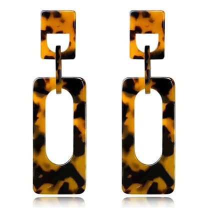 Boho Lightweight Retro Simple Acrylic Splicing Rectangle Earrings for Women Creative Exaggerated Statement Dangle Drop Earrings Jewelry - color: Tortoiseshell color