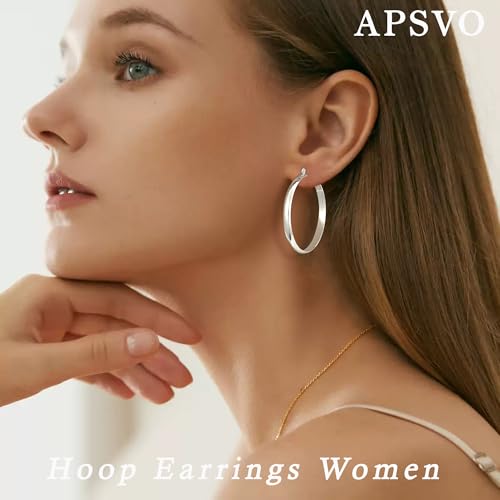 Apsvo Hoop Earrings for Women, 5mm Wide 14K Gold Plated/Silver Hoop Earring Hypoallergenic 925 Sterling Silver Earrings Lightweight Large Earrings for Women - color: Silver&40mm