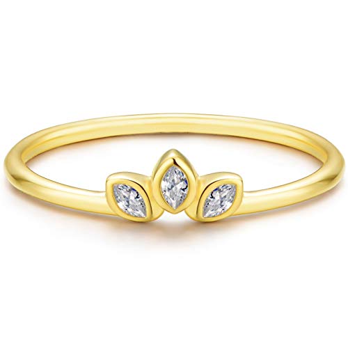 Sterling Silver Delicate Dainty Ring for Stacking Three-Stone Marquise Ring - color: 18K Yellow Gold Plating - Yellow