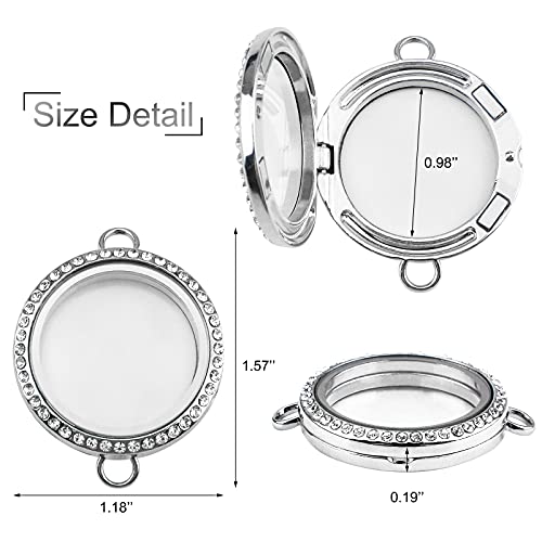 WANDIC Rhinestone Photo Charm, 4Pcs Round Shaped Double Buckle Crystal Photo Pendant Bridal Wedding Bouquet Charms Memory Lockets for 2 Pictures