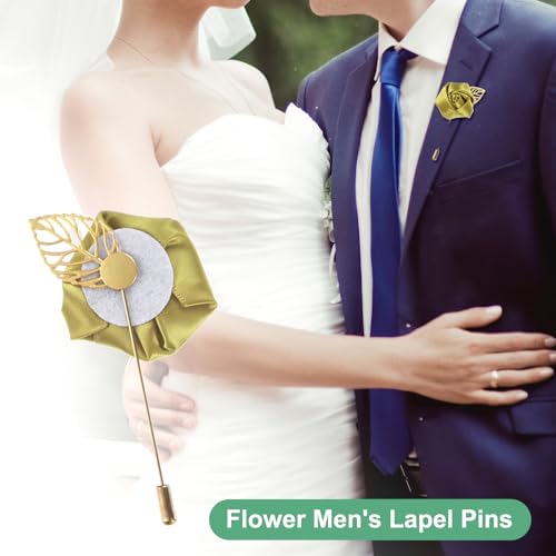 M METERXITY 24-Pack Flower Lapel Pins for Men, Golden Leaf Rose Boutonnieres Pin Groom Boutonnieres for Wedding/Dance/Party, Men Lapel Pins for Suits Satin Flower Corsage [Gold]