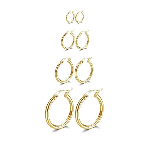 4 Pairs Stainless Steel Round Hoop Cute Huggie Earrings For Women Small Hoop Earring Set(10mm,15mm,20mm,25mm) - color: Gold Tone-4Pairs