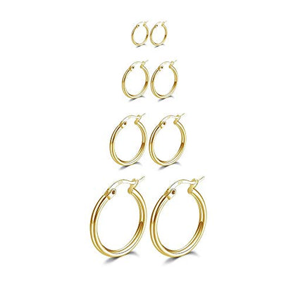 4 Pairs Stainless Steel Round Hoop Cute Huggie Earrings For Women Small Hoop Earring Set(10mm,15mm,20mm,25mm) - color: Gold Tone-4Pairs