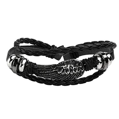 Eigso PU Leather Braided Handmade Cuff Wrap Bracelet Handbands for Men Women Stackable Adjustable - color: Black