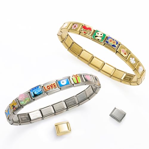 Stainless Steel Italian Charm Bracelet, 18 Link Starter Bracelet 9mm Charms | Italian Charm Bracelet with 9Pcs/20Pcs Charms and Opening Tools, Classic 9mm Modular Charm, Personalized Jewelry Gift - color: 20pcs Charm Set