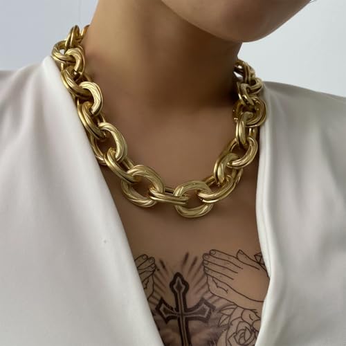 Chunky Gold Chain Necklace for Women Big Chunky Choker Necklace Gold Cuban Link Chain Necklaces Punk Hip-Hop Necklaces Costume Jewelry Gift - color: Gold04