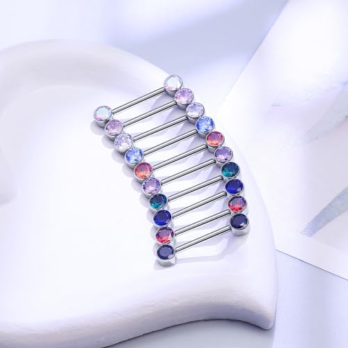 14G ASTM F136 Titanium Nipple Piercing Jewelry Round CZ Nipple Barbell Jewelry Internally Threaded G23 Solid Titanium Nipple Piercing Barbell Ring Jewelry for Women Men 14 Gauge - style: Purple CZ