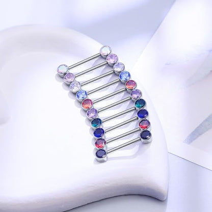 14G ASTM F136 Titanium Nipple Piercing Jewelry Round CZ Nipple Barbell Jewelry Internally Threaded G23 Solid Titanium Nipple Piercing Barbell Ring Jewelry for Women Men 14 Gauge - style: AB CZ