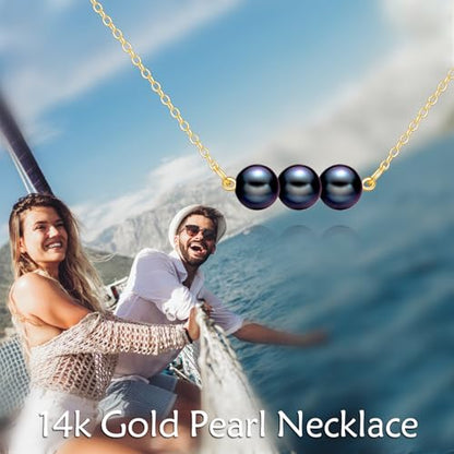 KECHO 14K Real Gold Beads Pendant Necklace Solid Yellow Gold Jewelry Anniversary Birthday Gifts for Women - color: Black Pearl 3