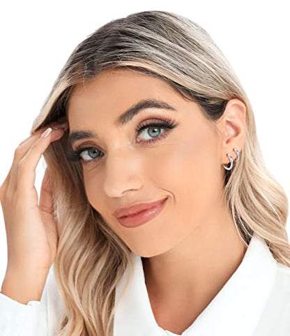 3 Pairs 925 Sterling Silver Small Huggie Hoop Earrings for Women Men | 14K White Gold Plated, Hypoallergenic, Small Silver Hoops - color: A-Silver 8/10/12mm