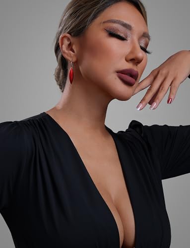 Oval Drop Earrings for Women, Long Thread Dangle Earrings, Colorful lightweight aluminum alloy, Suitable for Jewelry Gifts and Valentine's Day - color: Red