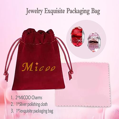 MICOO 925 Sterling Silver Charms for Bracelets,Fashion DIY Dangle Pendants Beads Simulated Birthstone Charms,Birthday Gifts for Women - color: 2 Red and Pink Charms