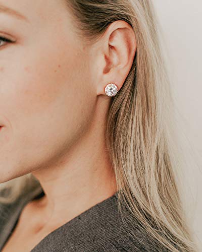 SWEETV Cubic Zirconia Stud Earrings, 8mm Round Cut, Rhinestone Hypoallergenic Earrings for Women & Girls | 9mm Round Cut Hypoallergenic 925 Sterling Silver Stud Earrings for Bridal Bridesmaid Prom Weddings Parties,Silver - color: 02.Rose Gold